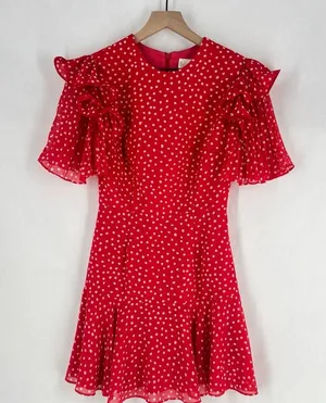 Keepsake Moonshine Dress Red Polka Dot Chiffon Flutter Sleeve Mini Dress Size XS thumbnail 4