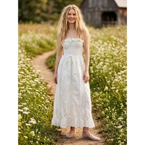 Free People Ethereal Cottage Prairie White Lace Hi Hello Midi Dress Medium thumbnail 3