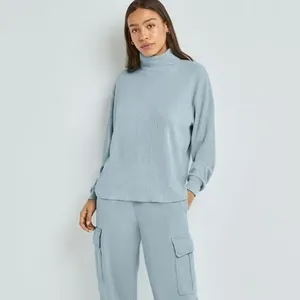 Aritzia TNA Rosedale Powdered Blue Waffle Knit Thermal Turtleneck Pullover Top thumbnail 2