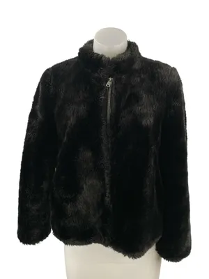 Zara Women's Black Faux Fur Shearling Long Sleeve High Neck Zip Up Coat Jacket S thumbnail 1