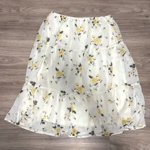 White Floral Skirt Yellow Size L thumbnail 1