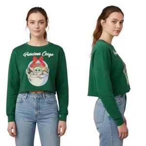 Star Wars Grogu Cropped Sweatshirt Women's M Green Baby Yoda The Mandalorian thumbnail 2