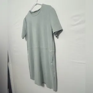 Zara women’s size L Sage Green Shift Dress Raw Hem Short Sleeve Pockets(A425)✨ thumbnail 6