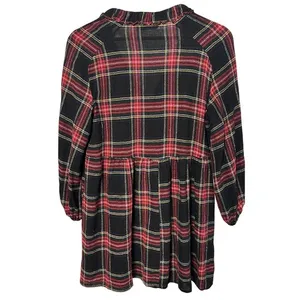 Zara Basic Women Small Red Black Plaid Ruffle V-Neck Babydoll Tunic Dress‎ thumbnail 2