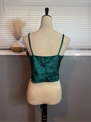 Victoria’s Secret Emerald Green Satin Jacquard Corset Cami Top M Y2K thumbnail 6