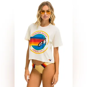 NWT Aviator Nation Signature Boyfriend Tee in Vintage White in a size XS thumbnail 2