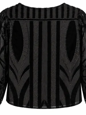 Eva Franco Art Deco Embroidered Mesh Top Womens S Black Burnout Velvet thumbnail 3