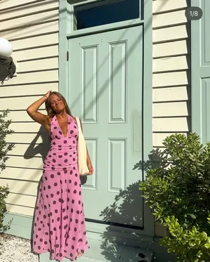 Zara Pink Polka Dot ruffled Maxi Dress bohemian summer vacation bodycon thumbnail 4