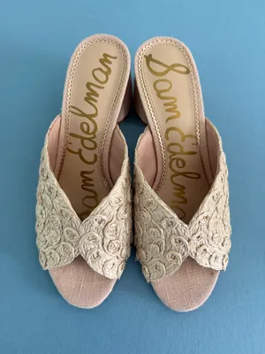Sam‎ Edelman Sareen Seashell Pink Woven Raffia Block Heel Mule Sandals thumbnail 8