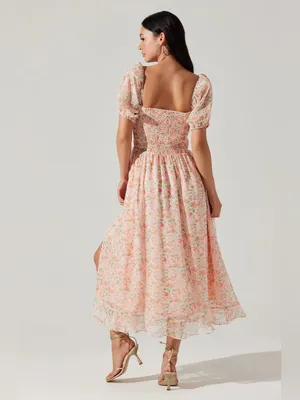 ASTR Lunaria Milkmaid Midi Dress Large Peach Floral Wedding Guest Garden Party thumbnail 7