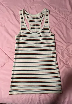 Universal Threads Striped Racerback Tank Top in Cream with Navy & Red Stripes thumbnail 1