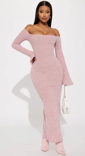 Mauve Pink Sweater Maxi Dress Size Medium thumbnail 1