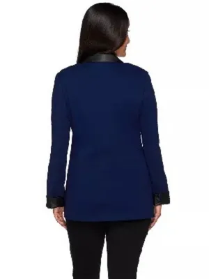 NWOT Susan Graver Size 14 Gray Ponte Jacket with Faux Leather Trim NEW thumbnail 6
