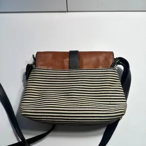 Fossil Kinley Crossbody Bag Womens Small Brown Striped Canvas Leather Flap Purse thumbnail 8