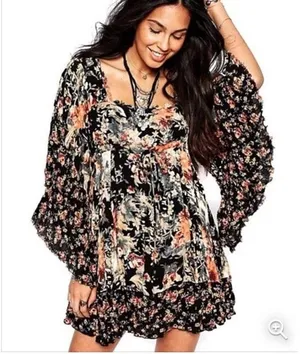 Free People Mini Dress Sz XS Heart Of Gold Dark Floral Boho Bell Sleeve Fairy thumbnail 6