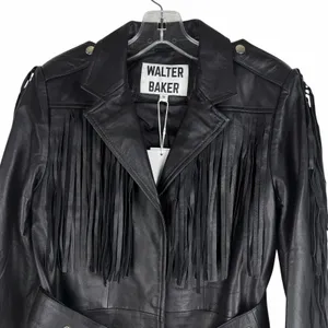 Walter Baker Linda Fringe Belted Lamb Leather Jacket Black Size S thumbnail 6