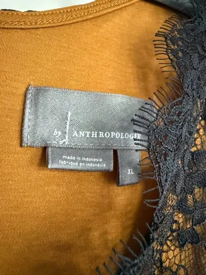 Anthropologie Lace Trim Peplum Top Mustard Black XL Romantic Boho thumbnail 9