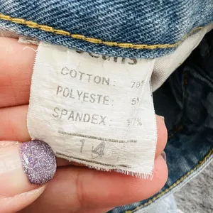 Jean Mini Skirt Denim Distressed Faded Y2K Punk Grunge Summer Festival Size 14 thumbnail 4