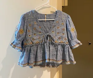 Free People Blue Embroidered Top size Xs thumbnail 1