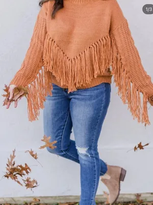 Blue B Rustic Orange Fringe Sweater thumbnail 1