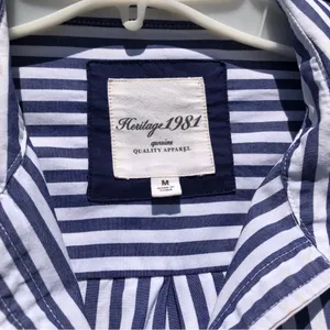 Heritage 1981 Medium Blue & White Striped Button Up thumbnail 5