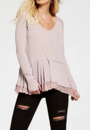 We The Free Tangerine light pink light weight long sleeve frilly blouse Size large thumbnail 1