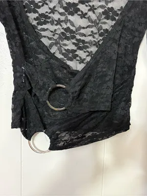 Outcast Black Sheer Floral Lace Ring Detail Long Sleeve Crop Top Women’s Medium thumbnail 2
