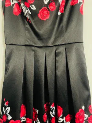 Vintage Formal Dark Romantic Satin Red Rose Gothic Flare Dress 6 Vampy Grunge thumbnail 7