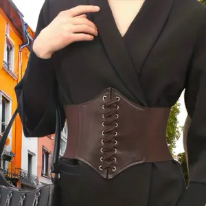 Vintage Style Brown Faux Leather Lace Up‎ Elastic Girdle Casual Wide Waistband thumbnail 4