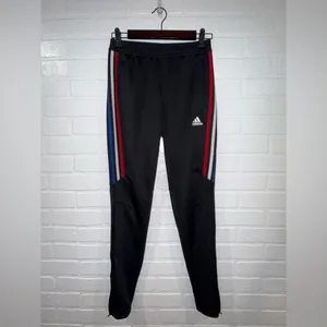 Adidas Black Track Pants with Red, White, and Blue Accents and Pockets thumbnail 9