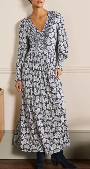 BODEN Ruffle Jersey Maxi Dress 8 Blue thumbnail 1