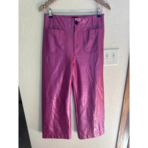 MAEVE The Colette Cropped Wide Leg Vegan Leather Pants in Rose Size 29 thumbnail 4