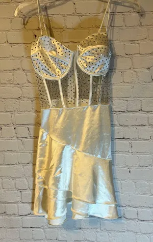 NWT  White Satin Mini Dress, S thumbnail 1