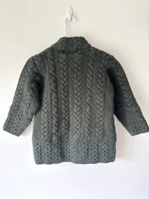 Aran Crafts Army Green Ireland 100% Irish Merino Wool Front Zip Chunky Sweater thumbnail 5