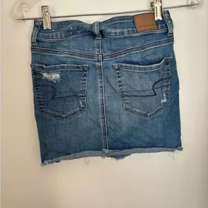 American Eagle Hi-Rise Mini Denim Skirt Distressed Size 00 Blue thumbnail 7