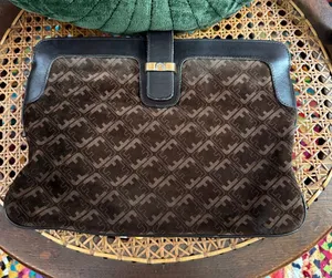 Vintage 70s/80s Salvatore Ferragamo Brown Suede Classic Boho Hippie Clutch Bag thumbnail 1