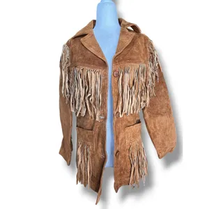 Vintage Tan Suede Leather Fringe Jacket‎ Western Boho Cowgirl Leather Coat Small thumbnail 9