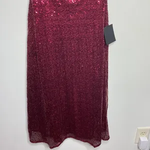 Lulus Boost Your Beauty Wine Red Sequin Strapless Bustier Midi Dress size XS thumbnail 9