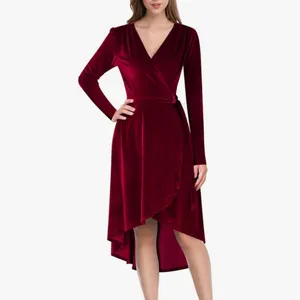 Long sleeve velvet wine color dress size Large women's perfect for Valen… thumbnail 3