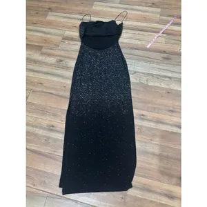 B. Darlin Black Rhinestone Glitter Bodycon Maxi Dress Spaghetti Strap Y2K Formal thumbnail 7