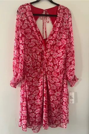 Julia Jordan NWT Pink Floral Chiffon Long Sleeve Mini Dress 14 Romantic Resort Office Party thumbnail 1