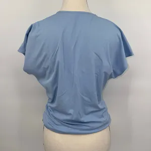 Halara NWT Crossover V-Neck Ruched Blouse Cap Sleeve Angel Falls Blue Top Size S thumbnail 9
