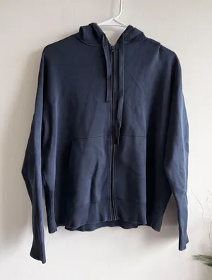 Vince Navy Blue Cotton Blend Ribbed Full Zip‎ Knit Hoodie Sweatshirt Small thumbnail 1