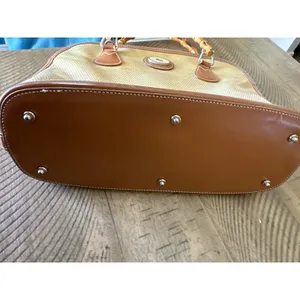 Vintage Dooney & Bourke Woven Canvas Leather Bamboo Handle Satchel Bag Crossbody thumbnail 3