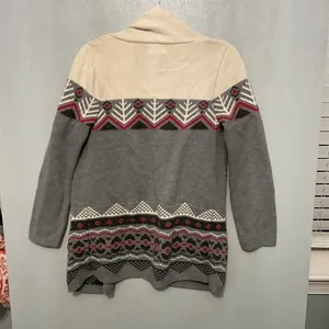Hatley Heritage Geometric Fair Isle Cardigan Sweater Beige Gray Red XS TP thumbnail 2