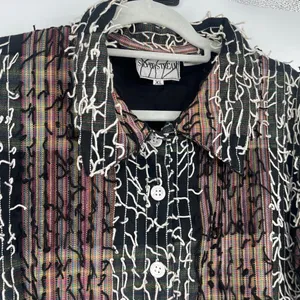 Silver Stream Textured Womens Shacket XL Artsy Lagenlook Boho Y2K Patchwork thumbnail 3
