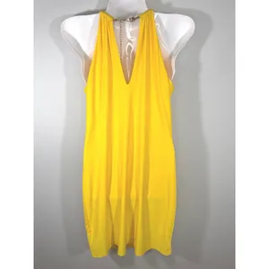 Kensie Yellow Halter‎ Dress Gold Chain Neckline Draped Layered Mini Size 2 thumbnail 4