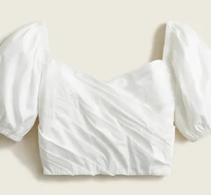 J. Crew White Puff-Sleeve Cropped Top thumbnail 1