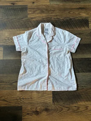 Vintage Short Sleeve Cotton Pajama Set with Pink Piping and Floral Motif Size M thumbnail 4