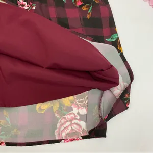 ModCloth Burgundy Floral Buffalo Check Joyfully Poised Collared A-Line Dress thumbnail 14